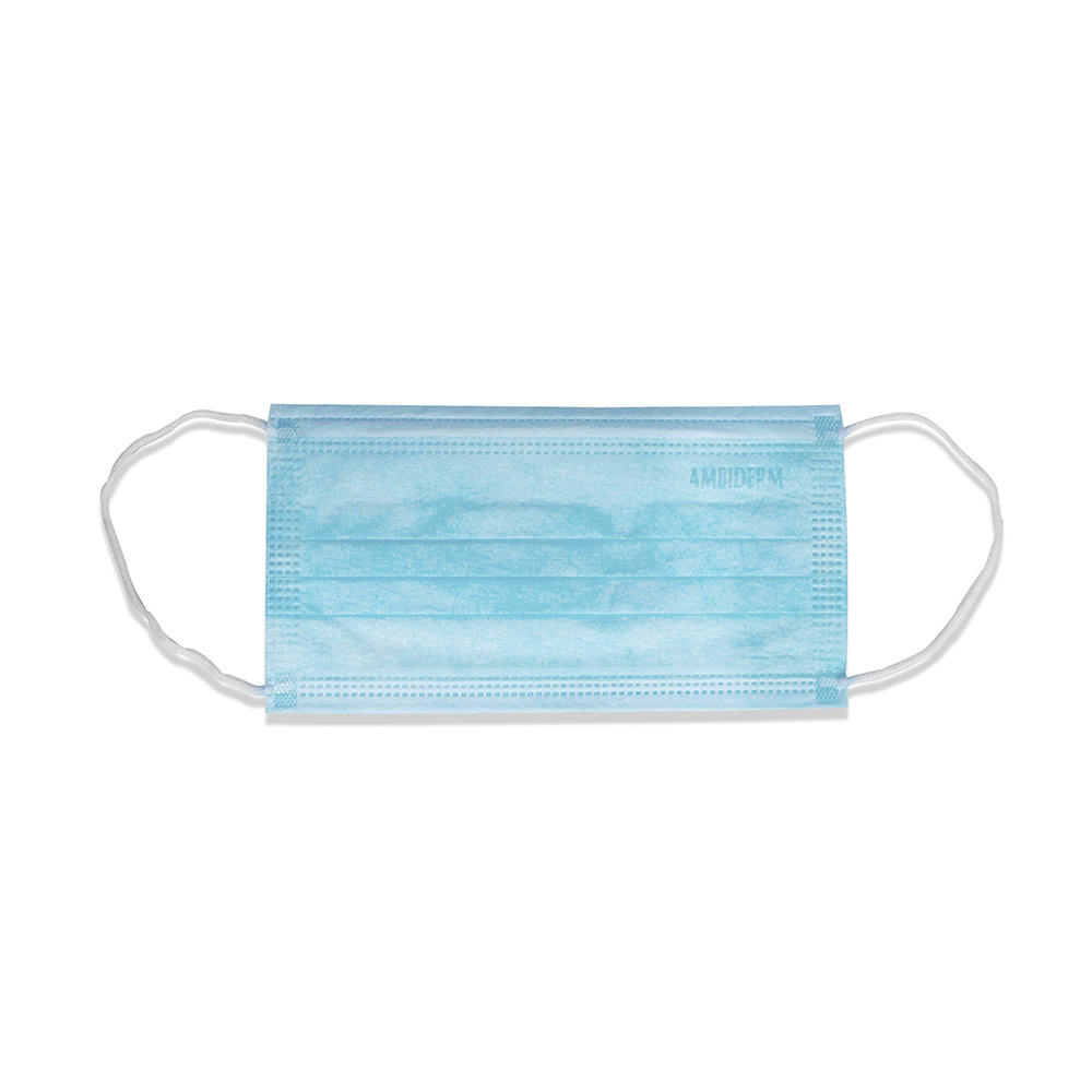 Cubrebocas tricapa, en color azul, ahora disponible en bolsa con 5 piezas. Veli Medical, distribuidor autorizado.
